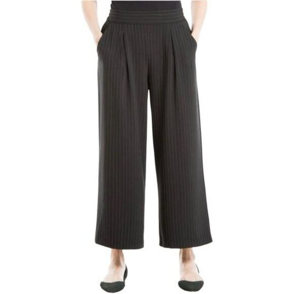 New Max Studio Pinstripe Twill Wide Leg Pants in Black Size L - Picture 2 of 8